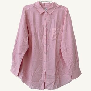 NWT Foxcroft NYC Long Sleeve Shirt Women 18W Pink Parade Raw Fringe Hem Tencel
